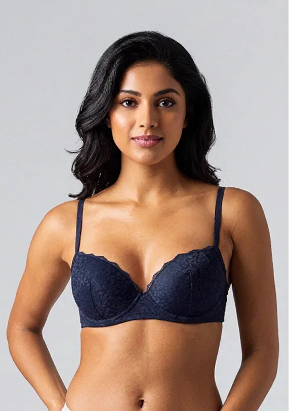 Navy lace push-up bra — Rainy Garment