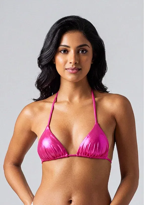 Pink metallic triangle bikini top — Rainy Garment