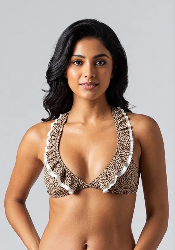 Leopard ruffle halter bikini top — Rainy Garment